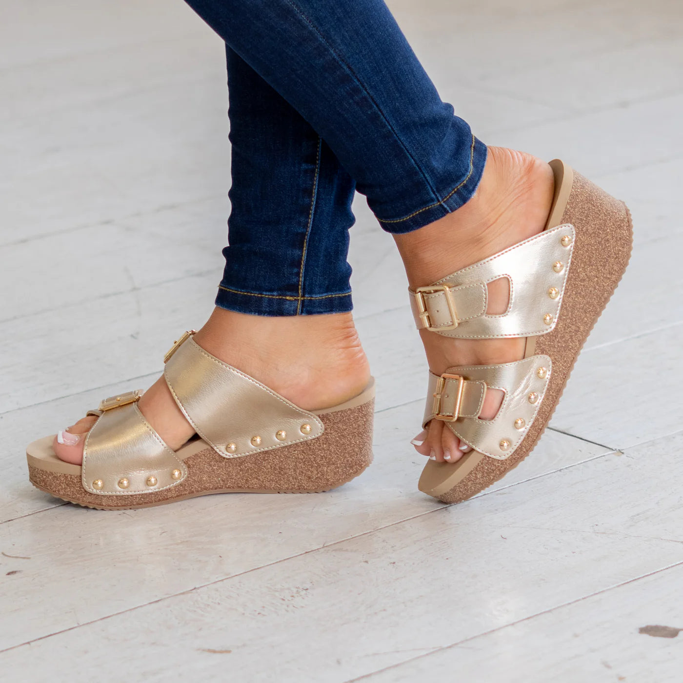 Gertrude Faux Leather Sandals in Gold-How Cute is That? Boutique