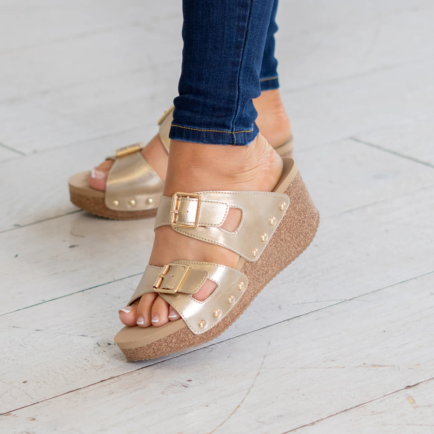Gertrude Faux Leather Sandals in Gold-How Cute is That? Boutique