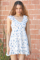 Blue Floral Cap Sleeve Dress by Angie
