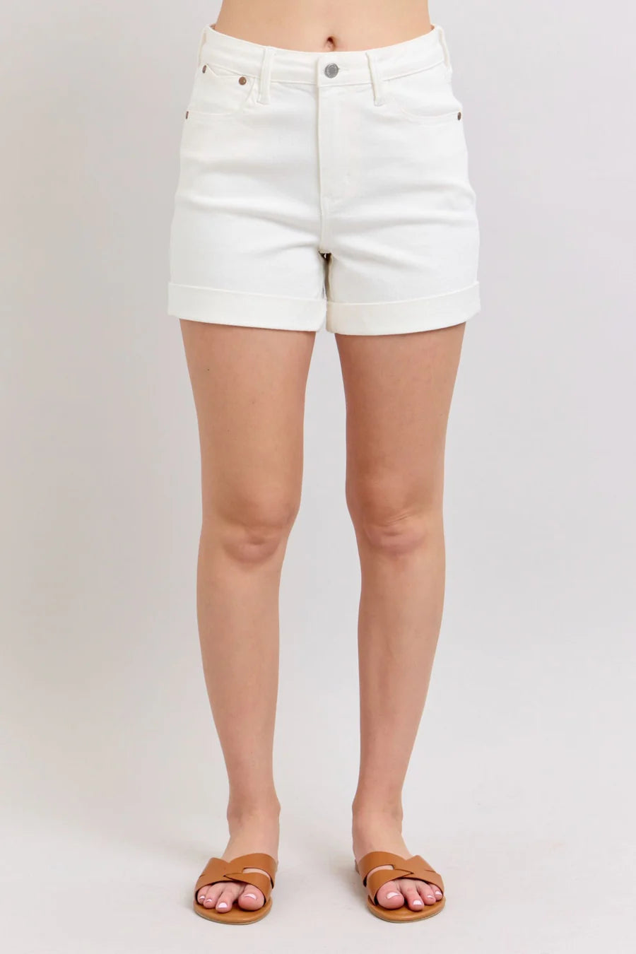 Hi Waisted White Denim Judy Blue Shorts-How Cute is That? Boutique