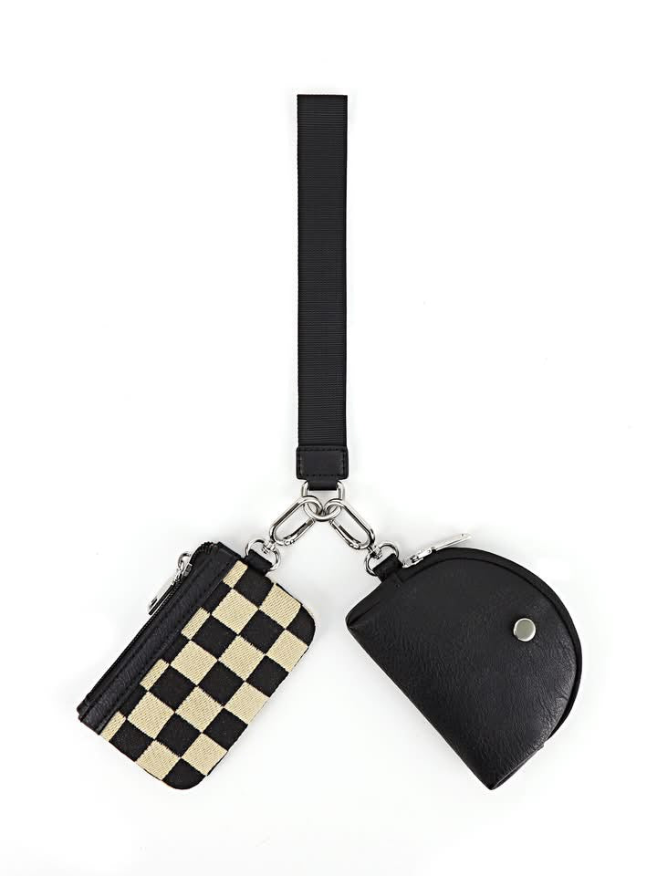 Dual pouch wristlet keychain wallet
