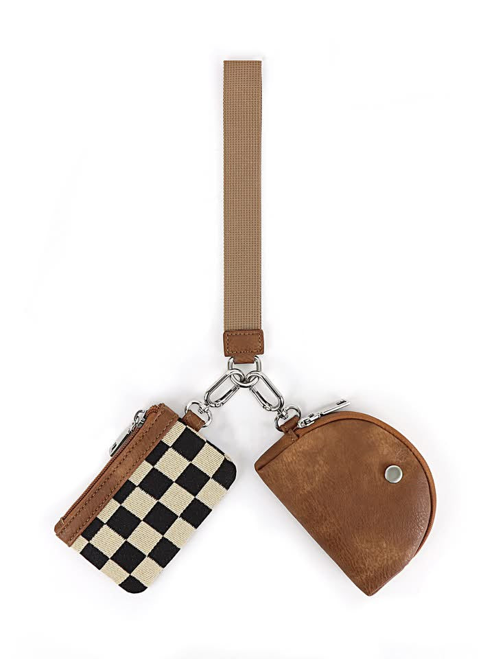 Dual pouch wristlet keychain wallet