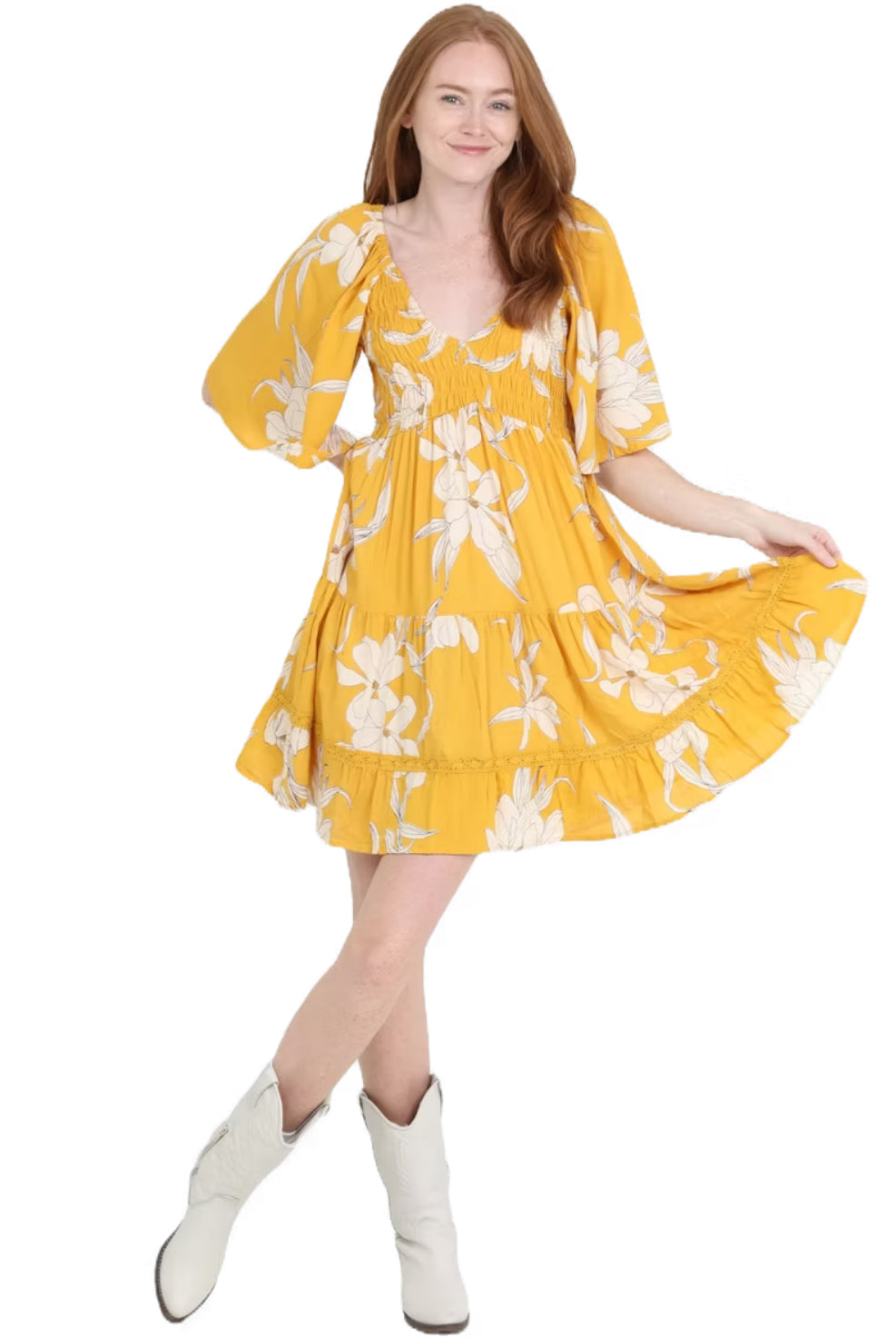 Yellow Floral Dress by Angie-How Cute is That? Boutique