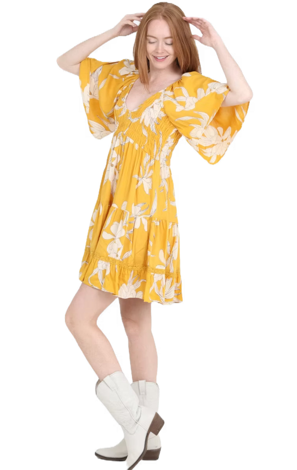 Yellow Floral Dress by Angie-How Cute is That? Boutique