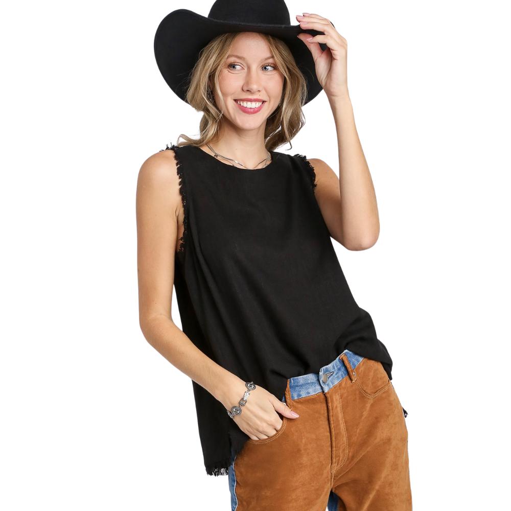 Raw Edge Sleeveless Top-How Cute is That? Boutique