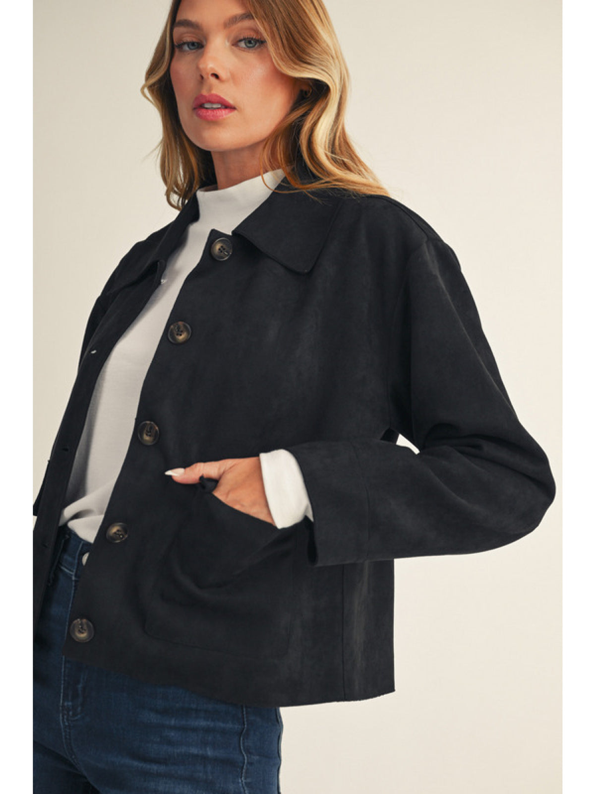 Button Down Suede Jacket-How Cute is That? Boutique