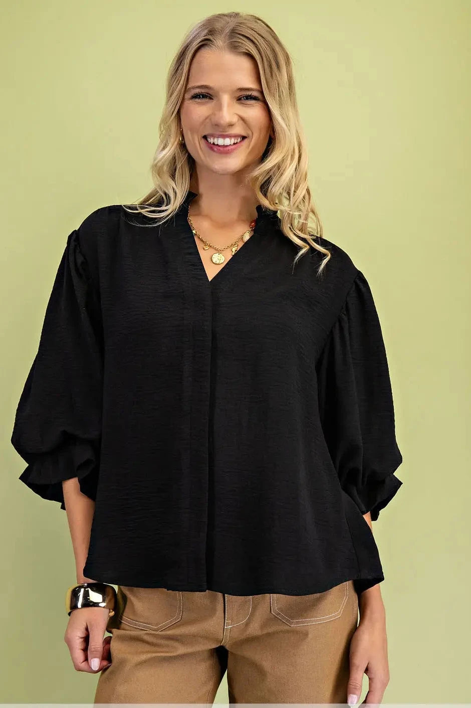 Gathered Balloon 3/4 Sleeve Blouse