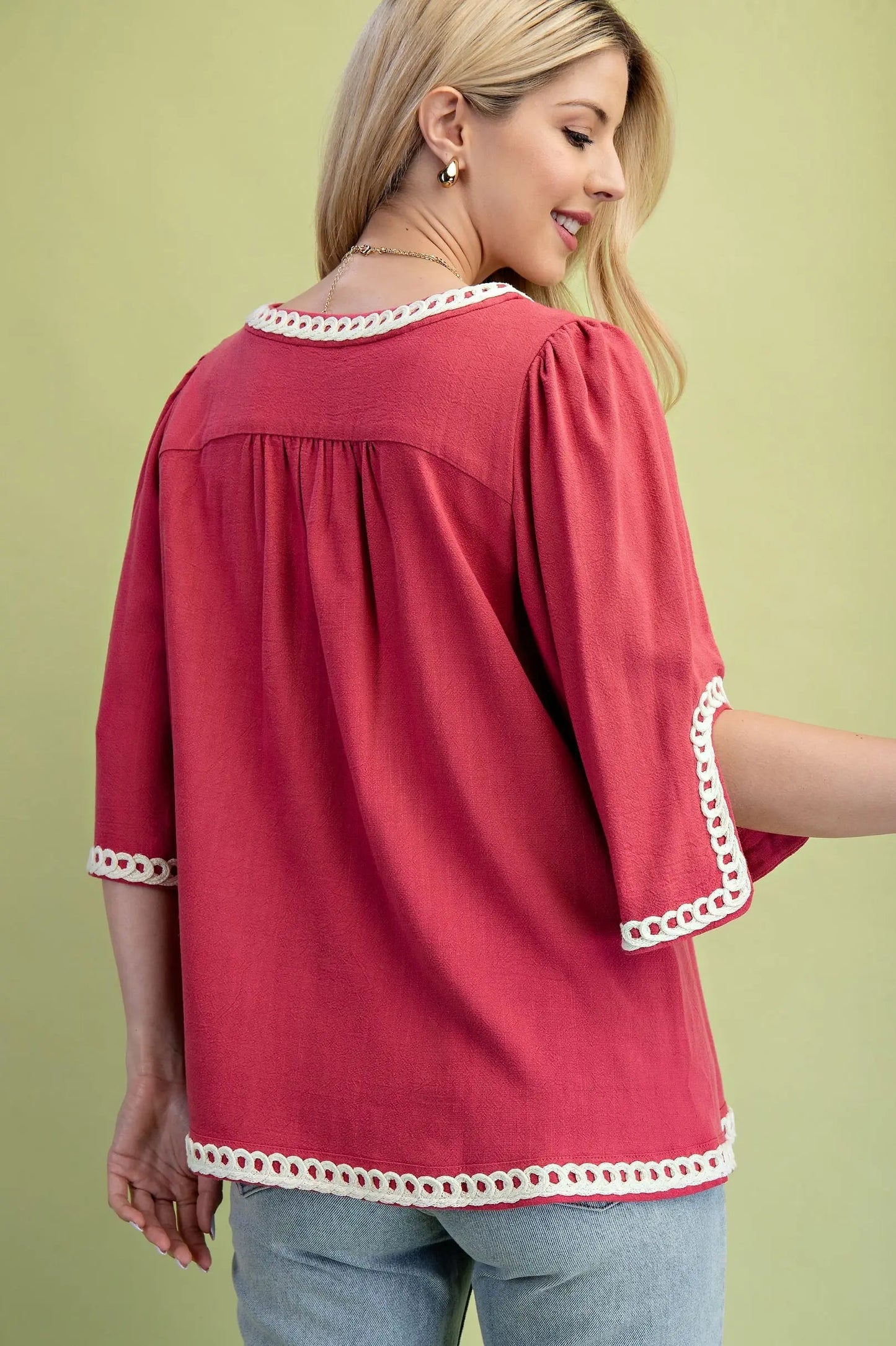 3/4 sleeve Linen Tunic in Raspberry
