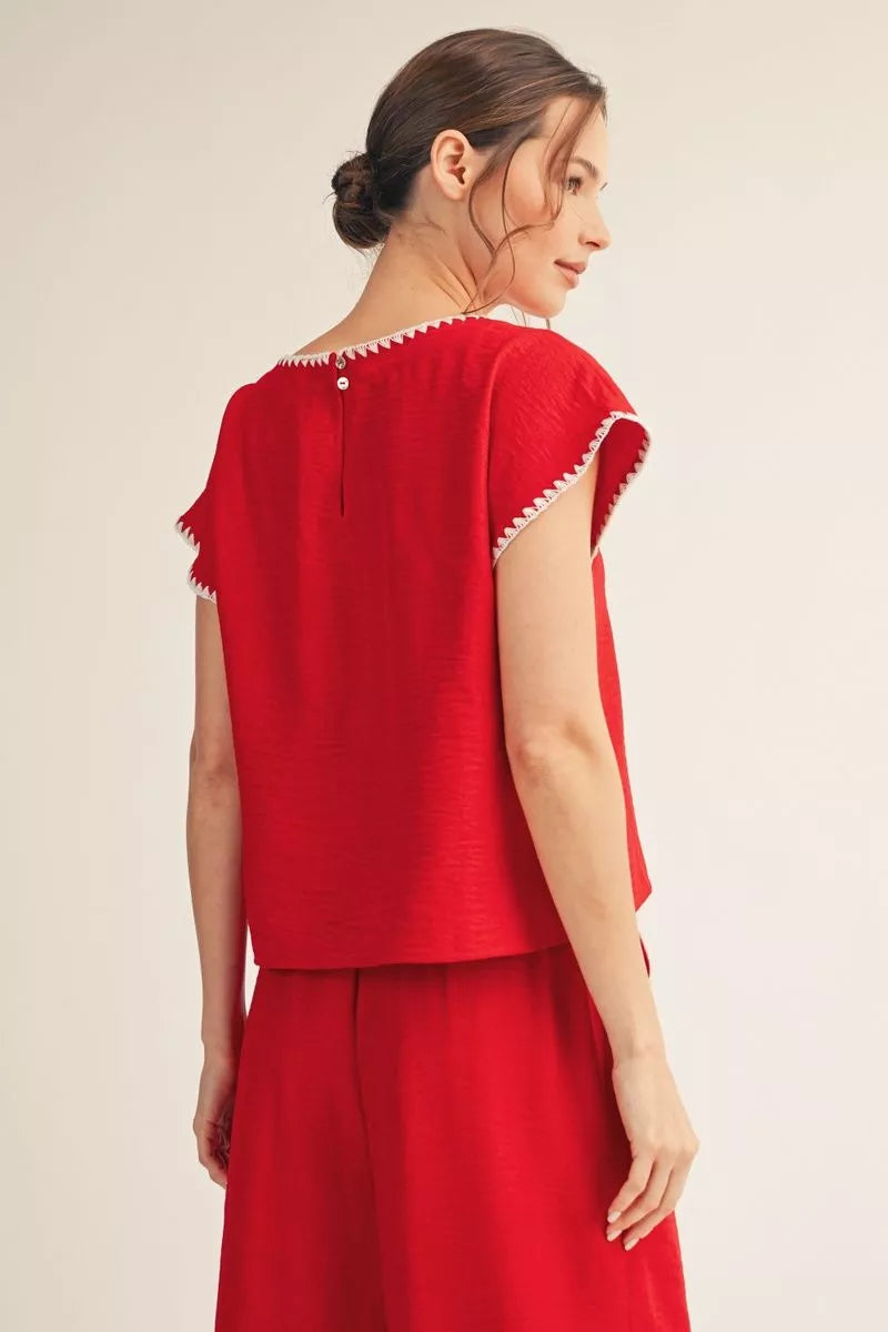 Drop Shoulder Top in Red-How Cute is That? Boutique