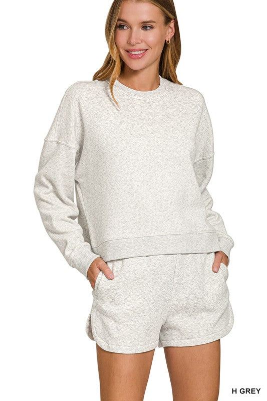 FLEECE Long Sleeve Sweatshirt and Shorts Set in Heather Gray-How Cute is That? Boutique