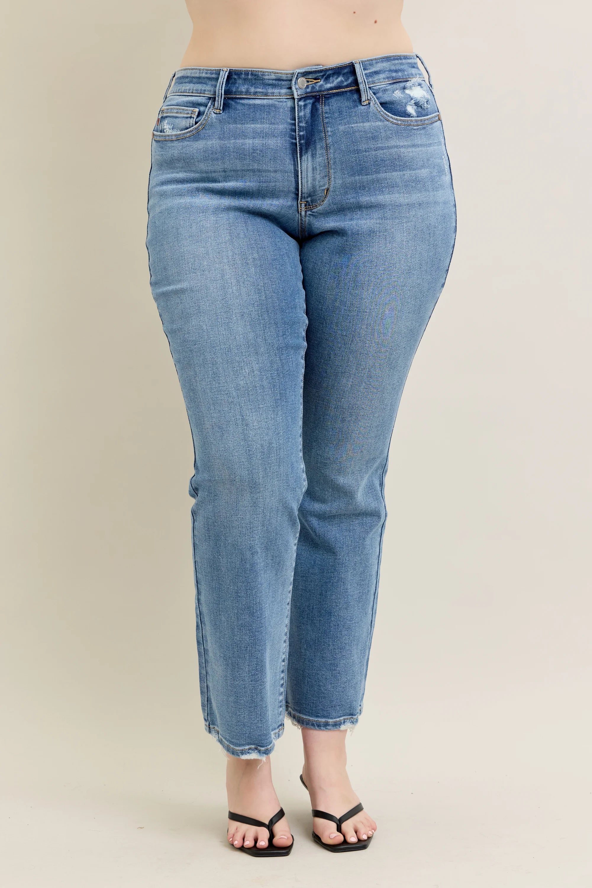 Mid-rise Vintage Wash Boot Cut with Destroy Hem Plus Size- Judy Blue Jeans-How Cute is That? Boutique