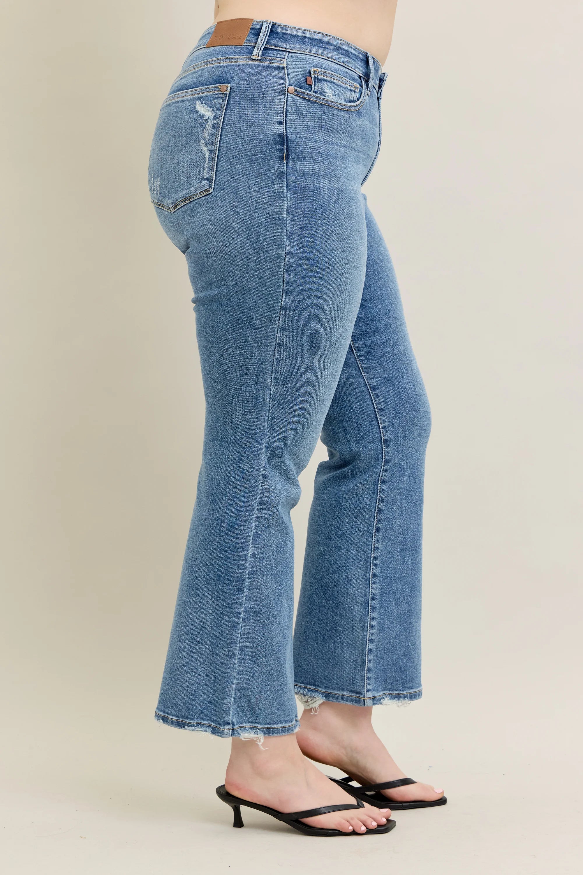 Mid-rise Vintage Wash Boot Cut with Destroy Hem Plus Size- Judy Blue Jeans-How Cute is That? Boutique