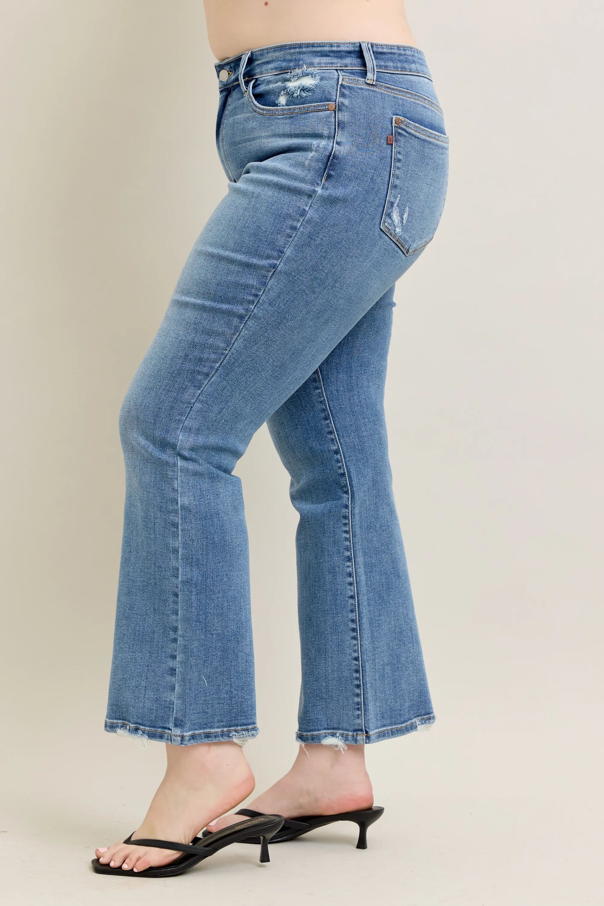 Mid-rise Vintage Wash Boot Cut with Destroy Hem Plus Size- Judy Blue Jeans-How Cute is That? Boutique