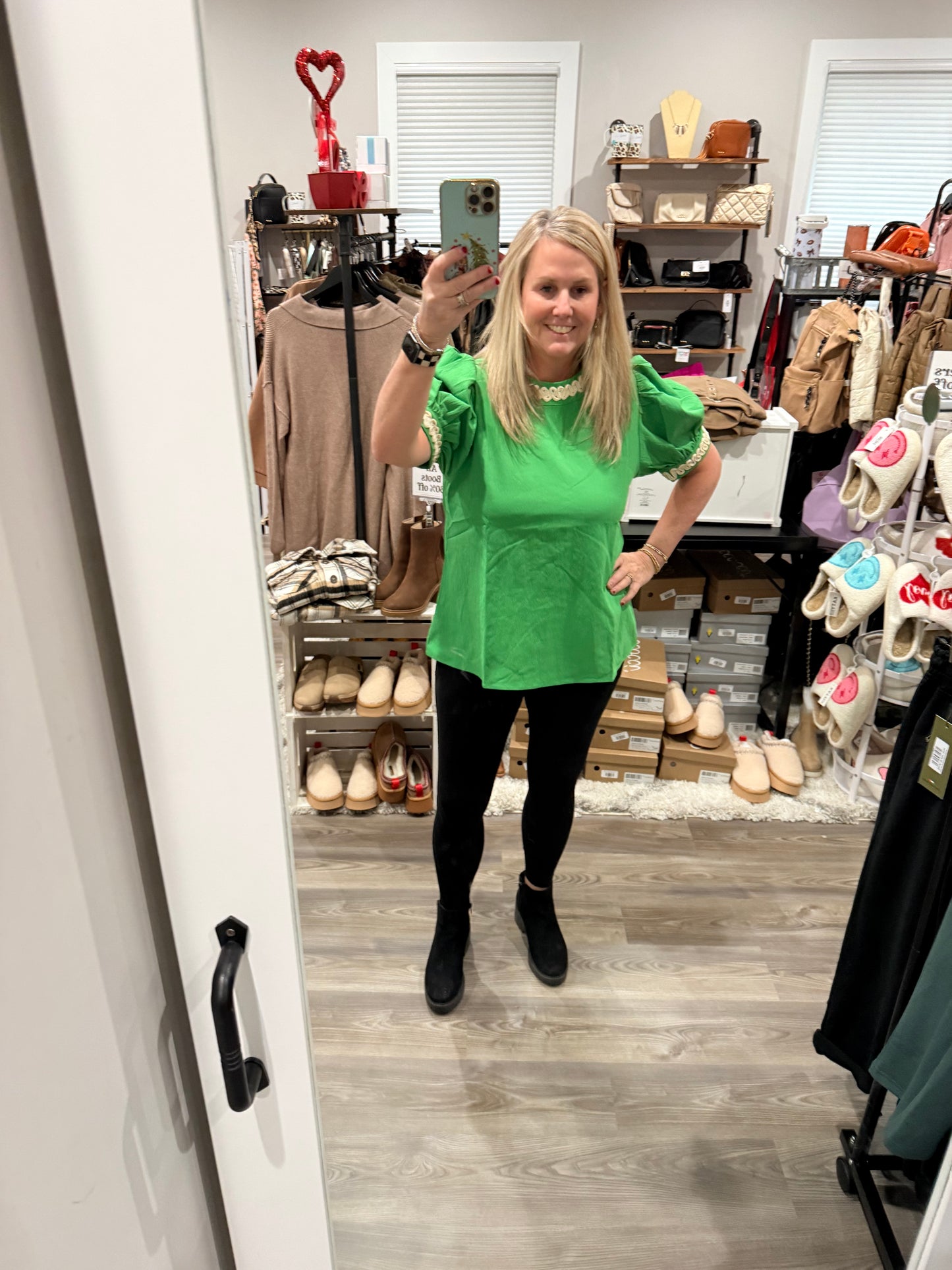 Solid Shirt with Short Puffed Sleeves