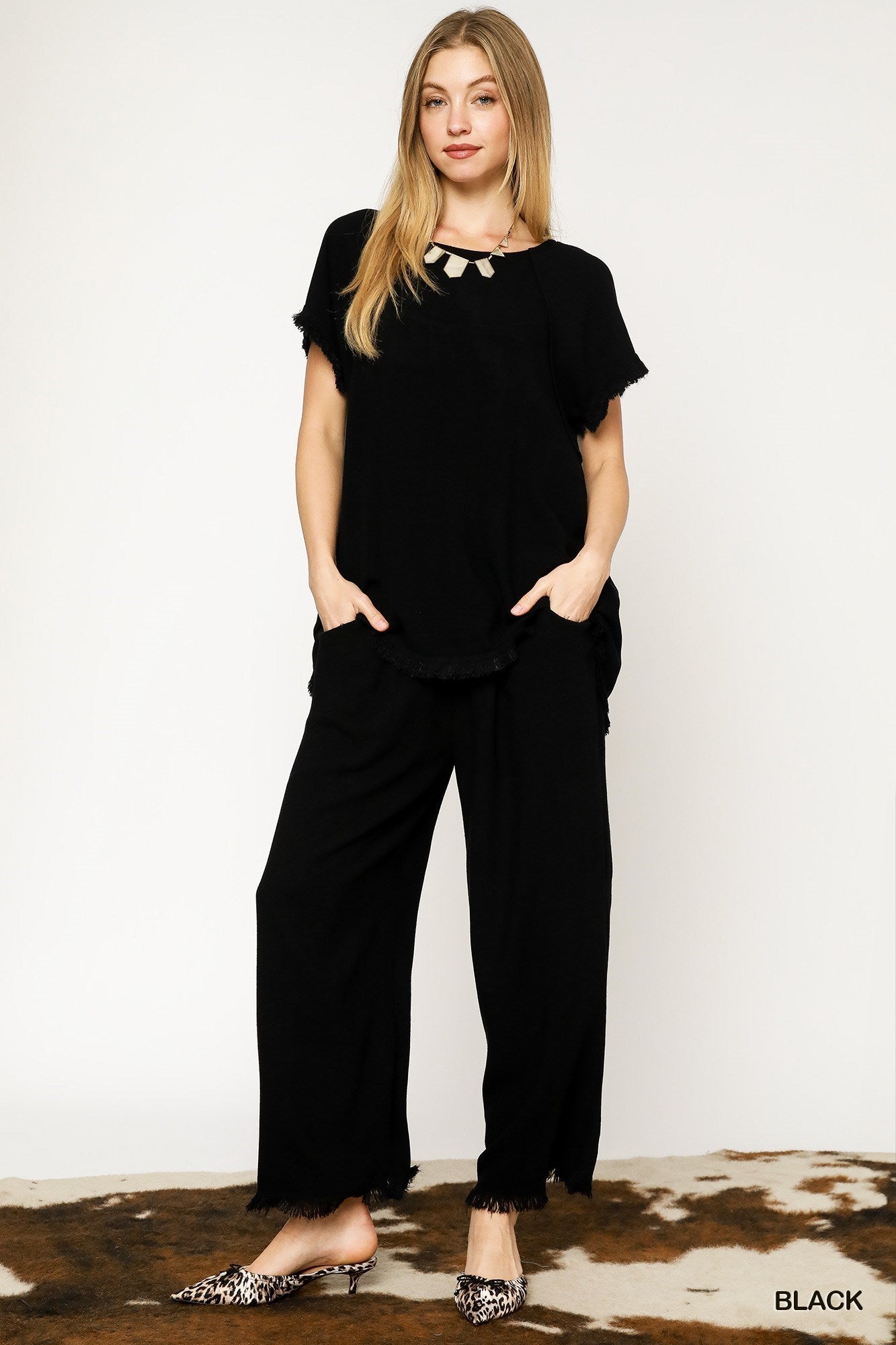 Frayed Hem Wide-Leg Pants-How Cute is That? Boutique