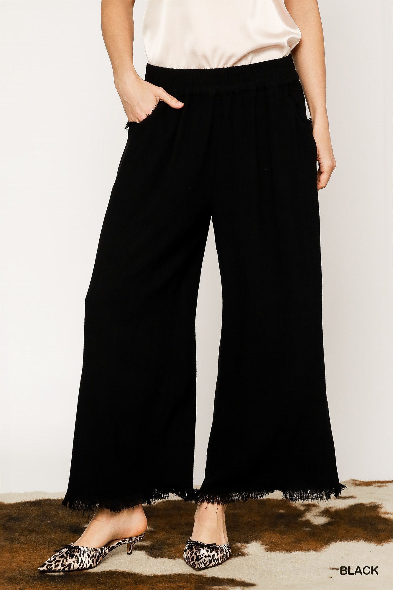 Frayed Hem Wide-Leg Pants-How Cute is That? Boutique