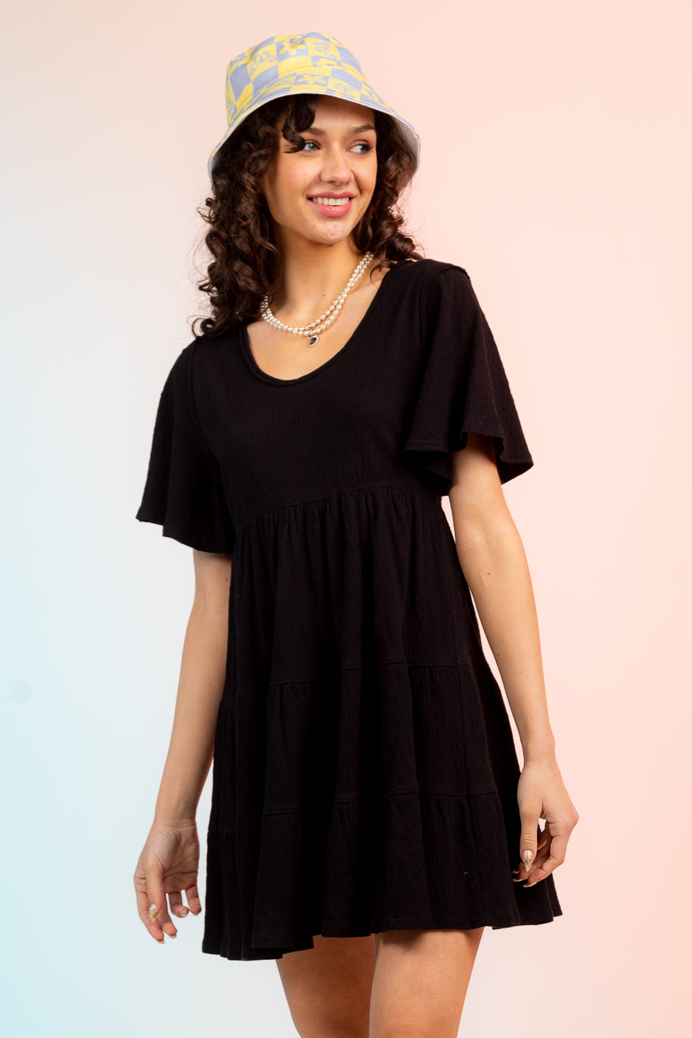 Short Sleeve Gathered Multi-Tier Babydoll Mini Dress