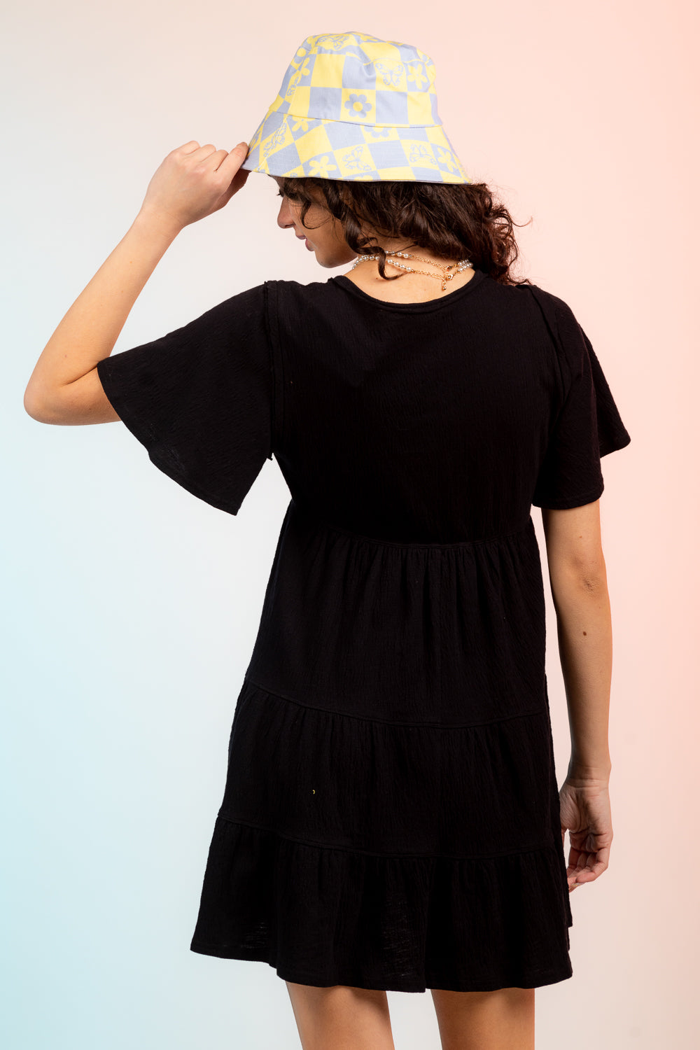 Short Sleeve Gathered Multi-Tier Babydoll Mini Dress