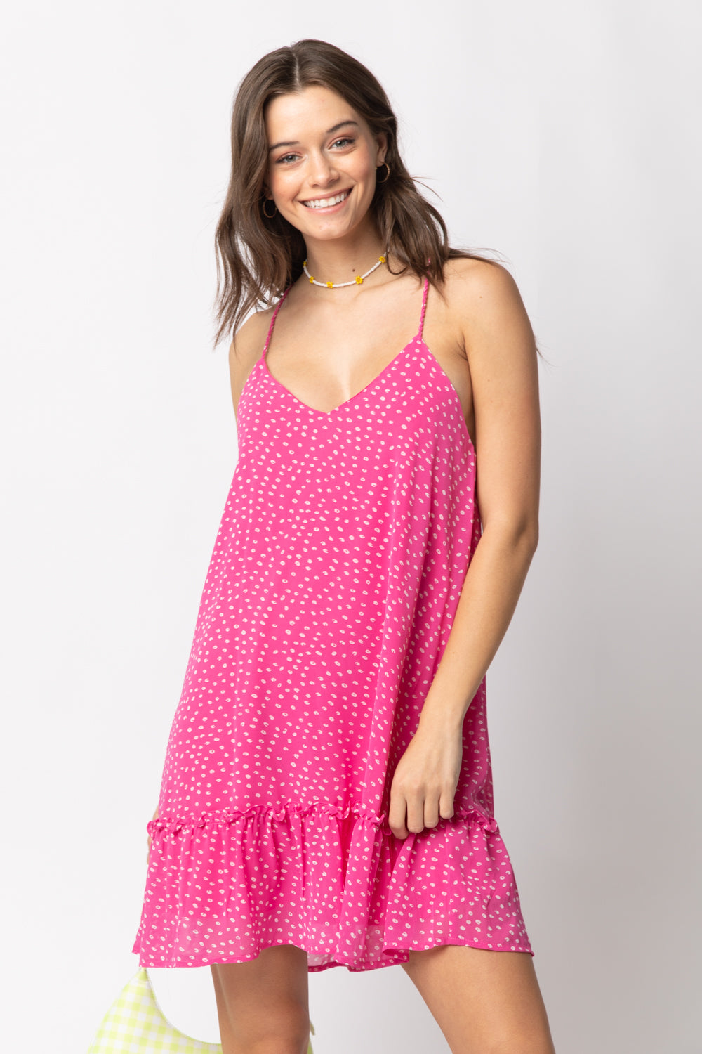 Sleeveless Spotted Braided Strap Mini Dress