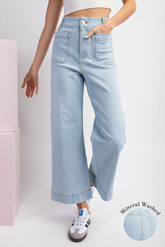 MINERAL WASHED DENIM PANTS