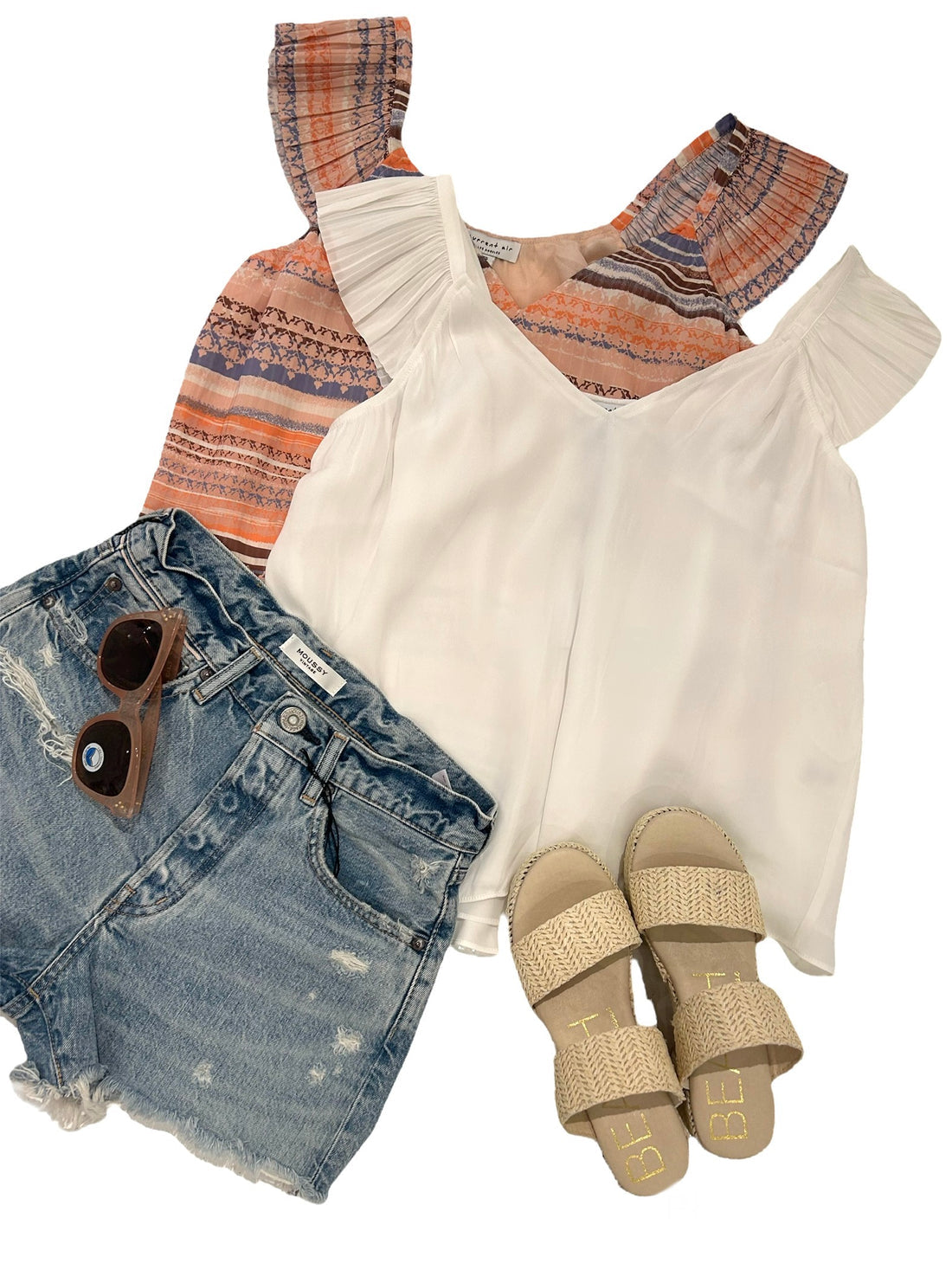 Sweetheart Neck Pleated Ruffle Sleeve Top