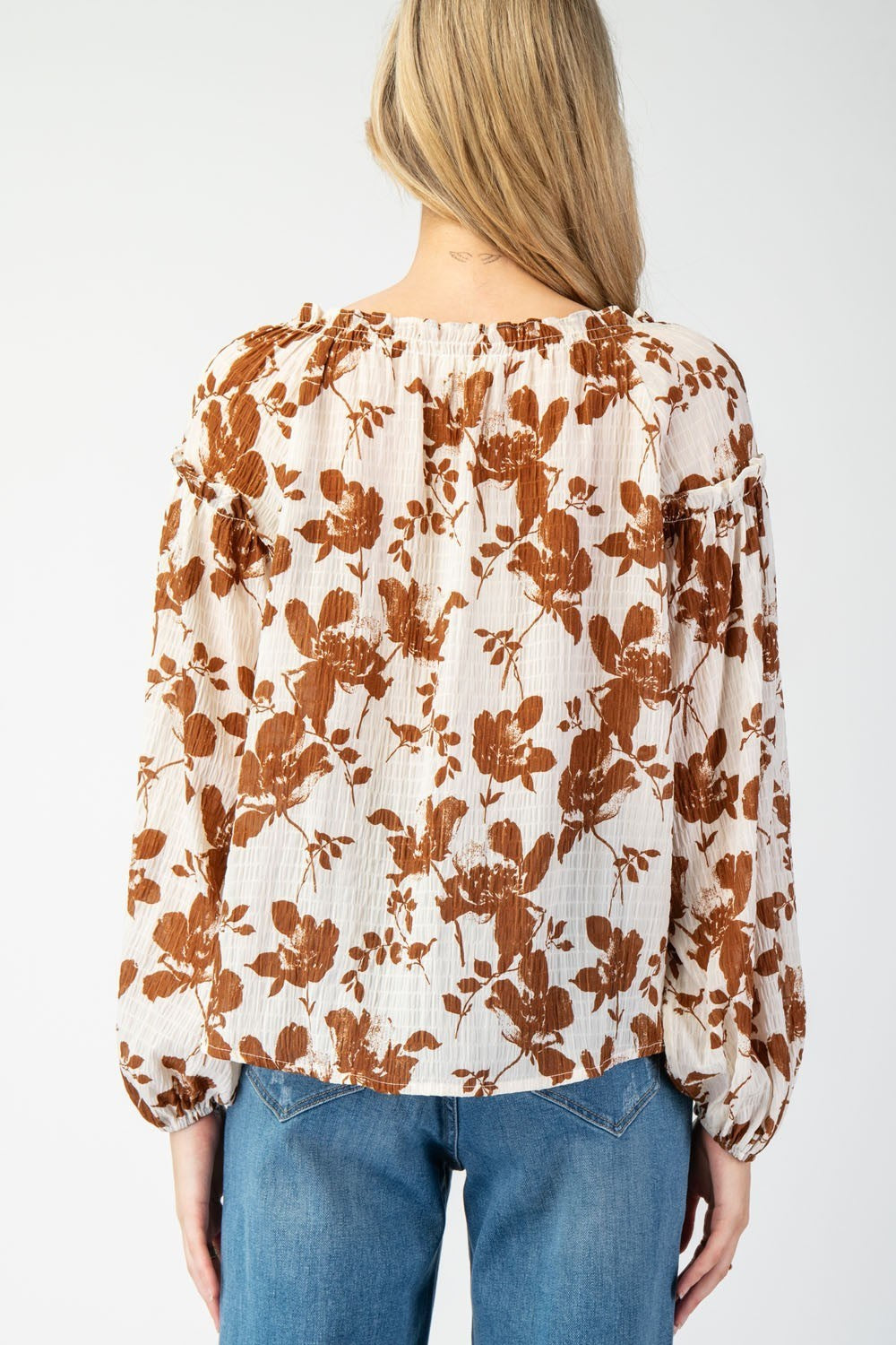 Floral Printed Blouse Top in Brown