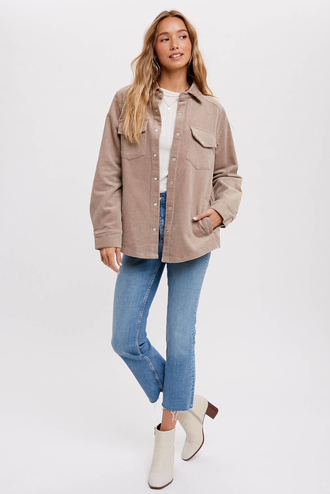 CORDUROY BUTTON DOWN SHACKET WITH POCKETS