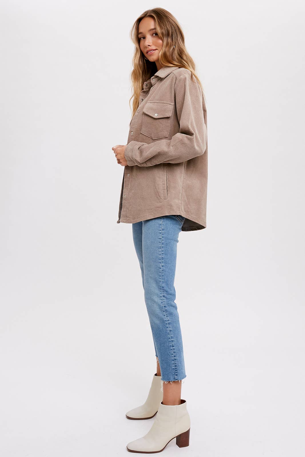 CORDUROY BUTTON DOWN SHACKET WITH POCKETS