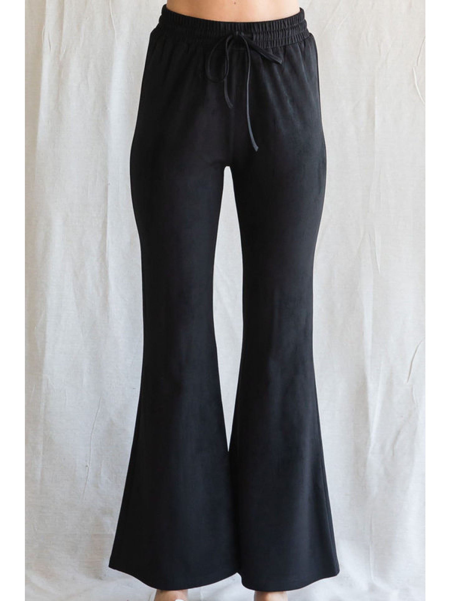 Faux Suede pants with flare leg in BLACK
