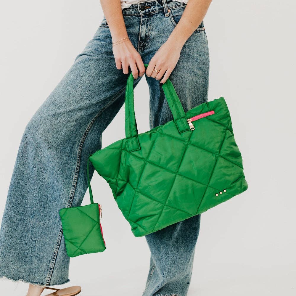 Presley Puffer Quilted Tote Bag With Pouch-How Cute is That? Boutique