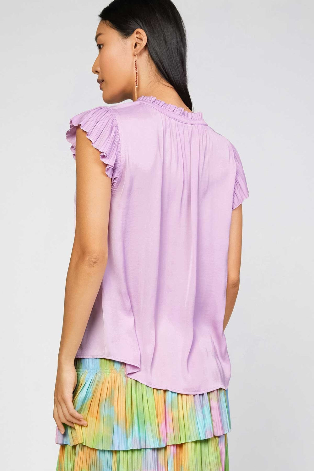 Pleated Short Sleeve Ruffle Top in Lilac