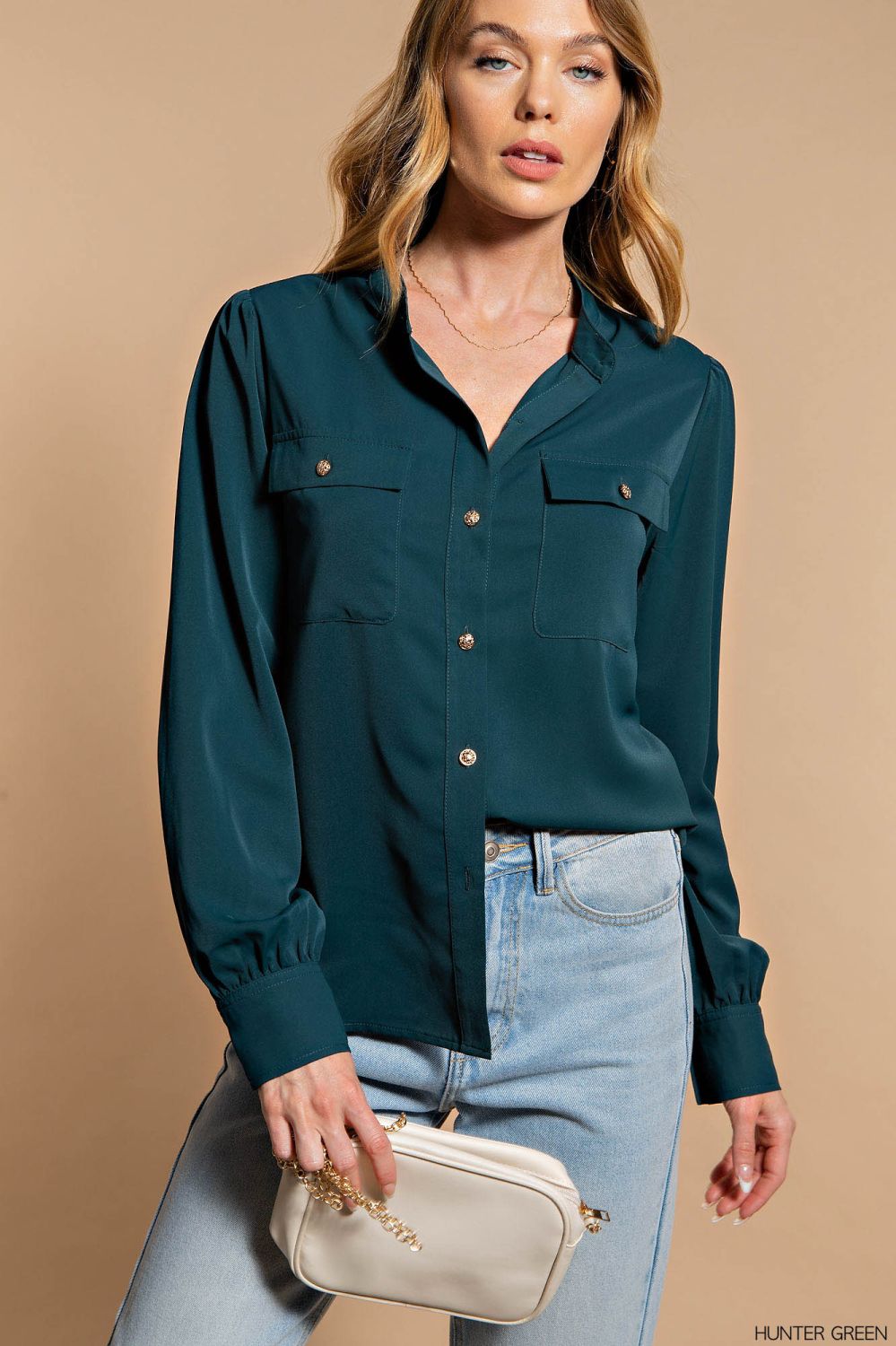 BUTTON-UP SILKY SHIRT-How Cute is That? Boutique