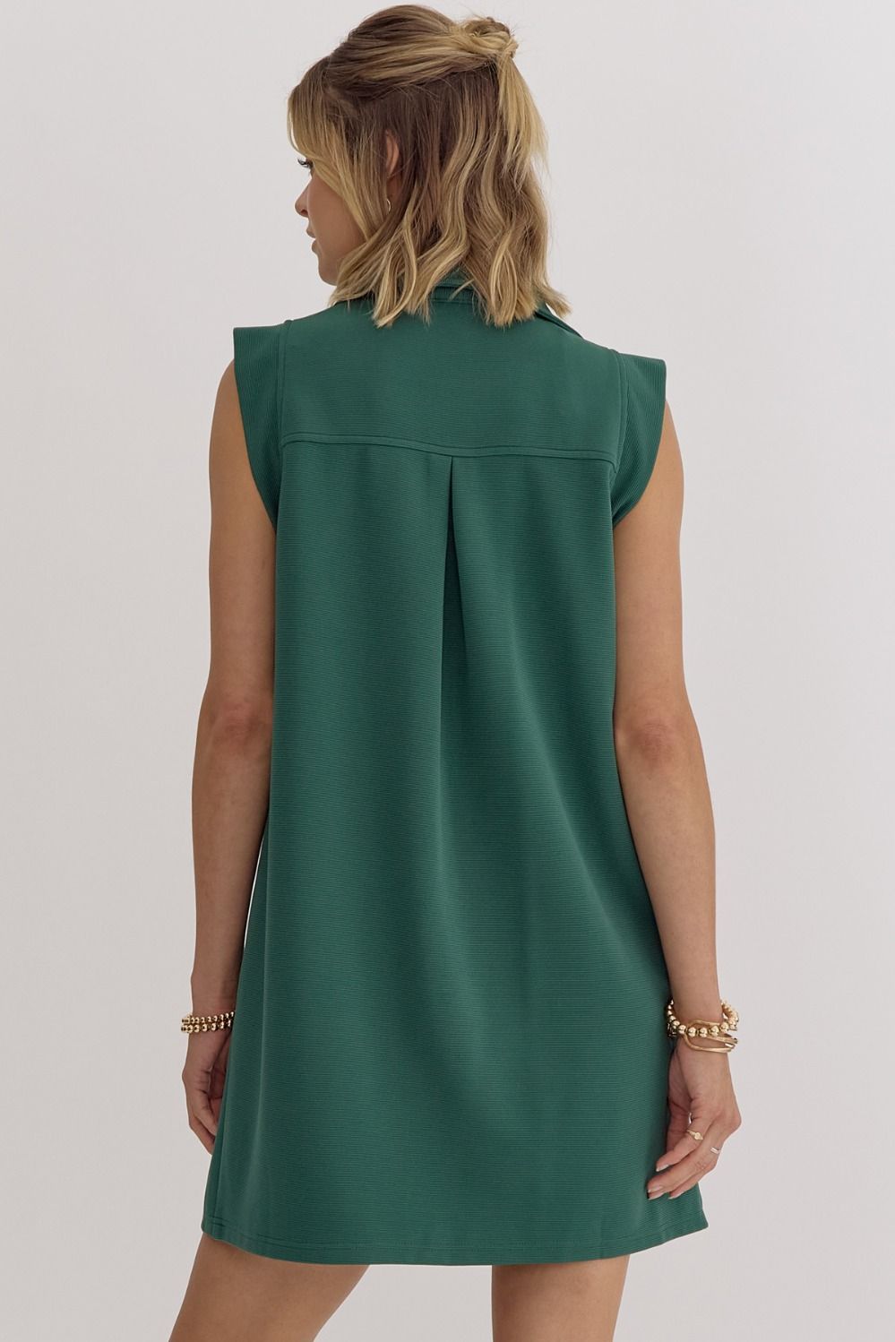 Textured Solid V-neck Collared Sleeveless Mini Dress-How Cute is That? Boutique