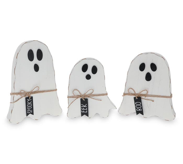 WOODEN GHOST SHELF SITTERS SET OF 3