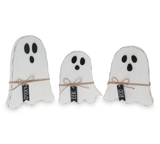 WOODEN GHOST SHELF SITTERS SET OF 3