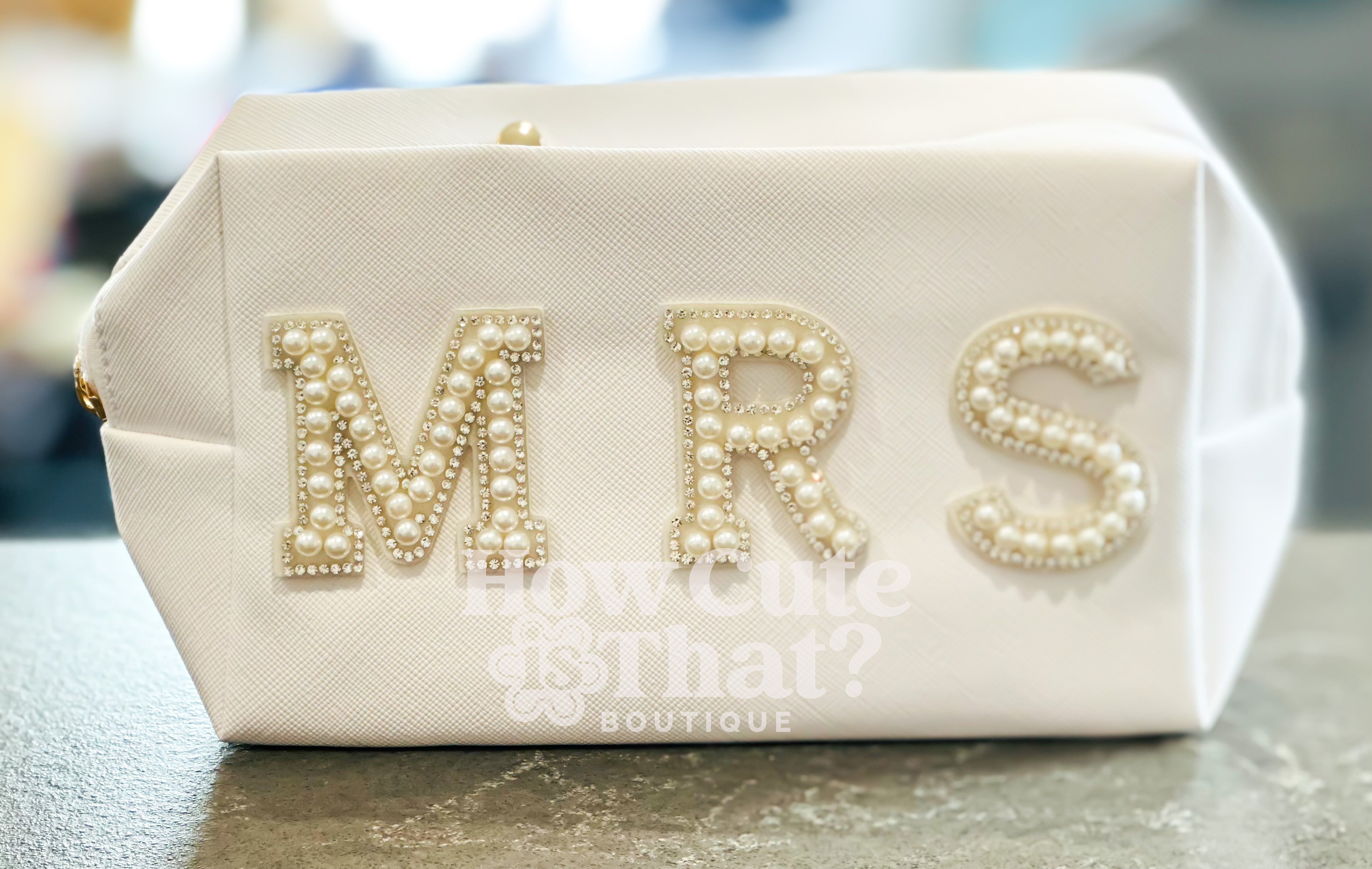 Mrs. Makeup Bag in White-How Cute is That? Boutique