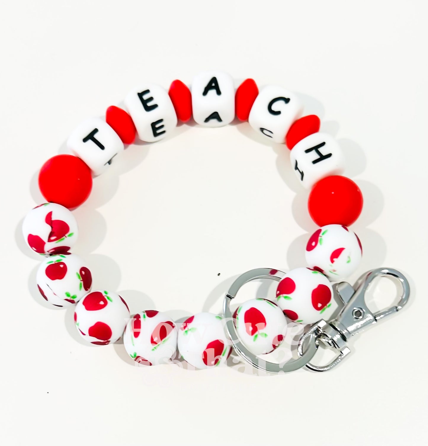 Teacher Apple Beaded Silicone Bead Keychain
