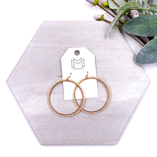 Lizzie Ivory Beaded Round Circle Drop Gold Earrings