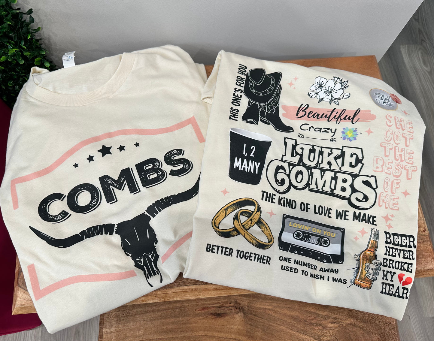 Combs Longhorn Graphic Tee Shirt (double sided) Natural