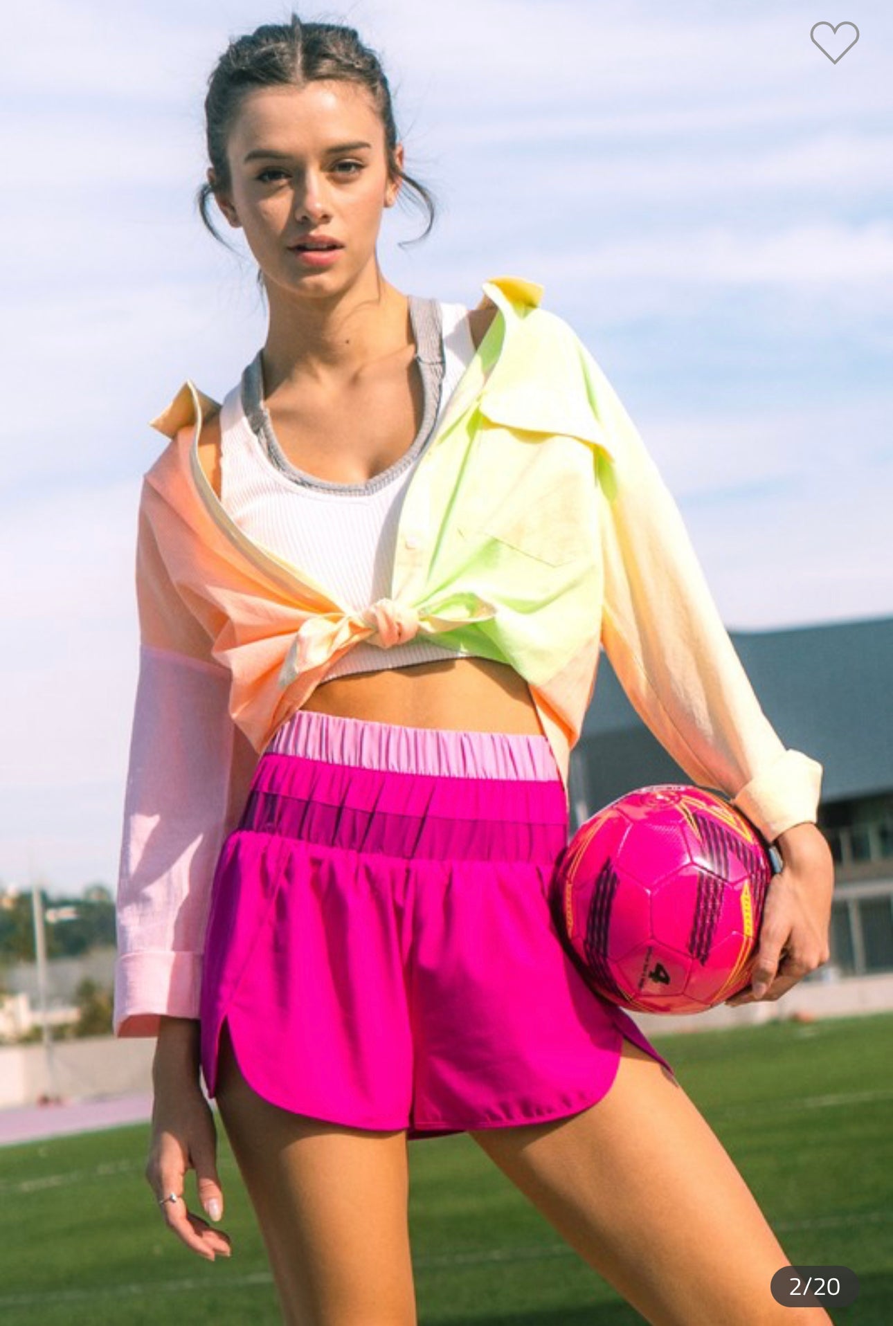 Color Block High waisted Smocked Athletic Shorts