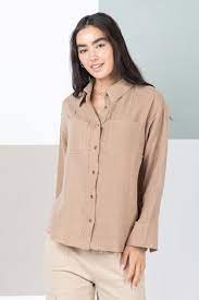 Frayed hem detail solid woven shirt top
