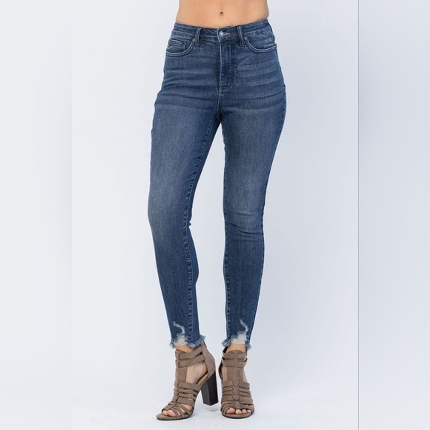High Rise Tummy Control Fray Hem Judy Blue Skinny Jeans