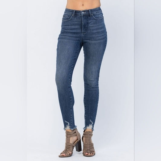 High Rise Tummy Control  Fray Hem Judy Blue Skinny Jeans