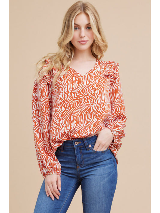 Zebra Print Blouse Top in Rust
