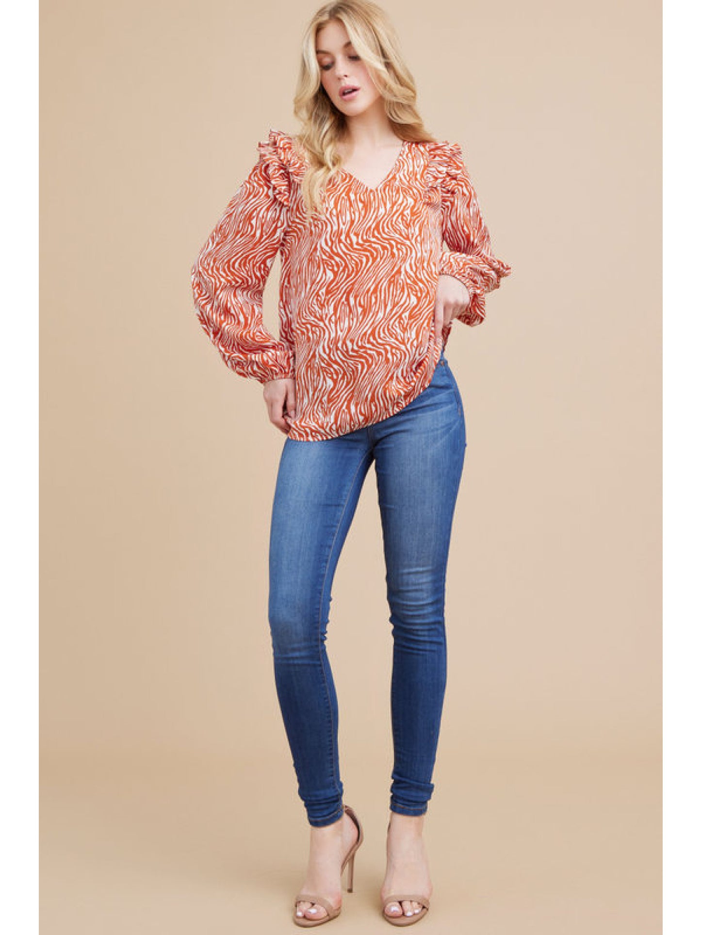 Zebra Print Blouse Top in Rust