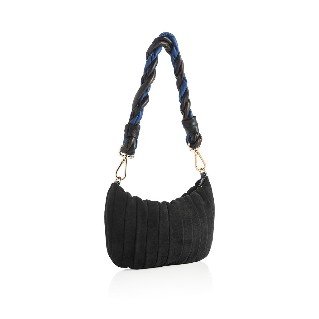 SHIRALEAH GEMMA SHOULDER BAG WITH BRAIDED HANDLE, BLACK