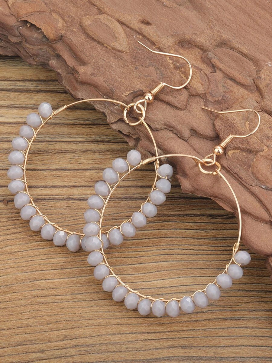 Beaded Round Circle Drop Gold Earrings
