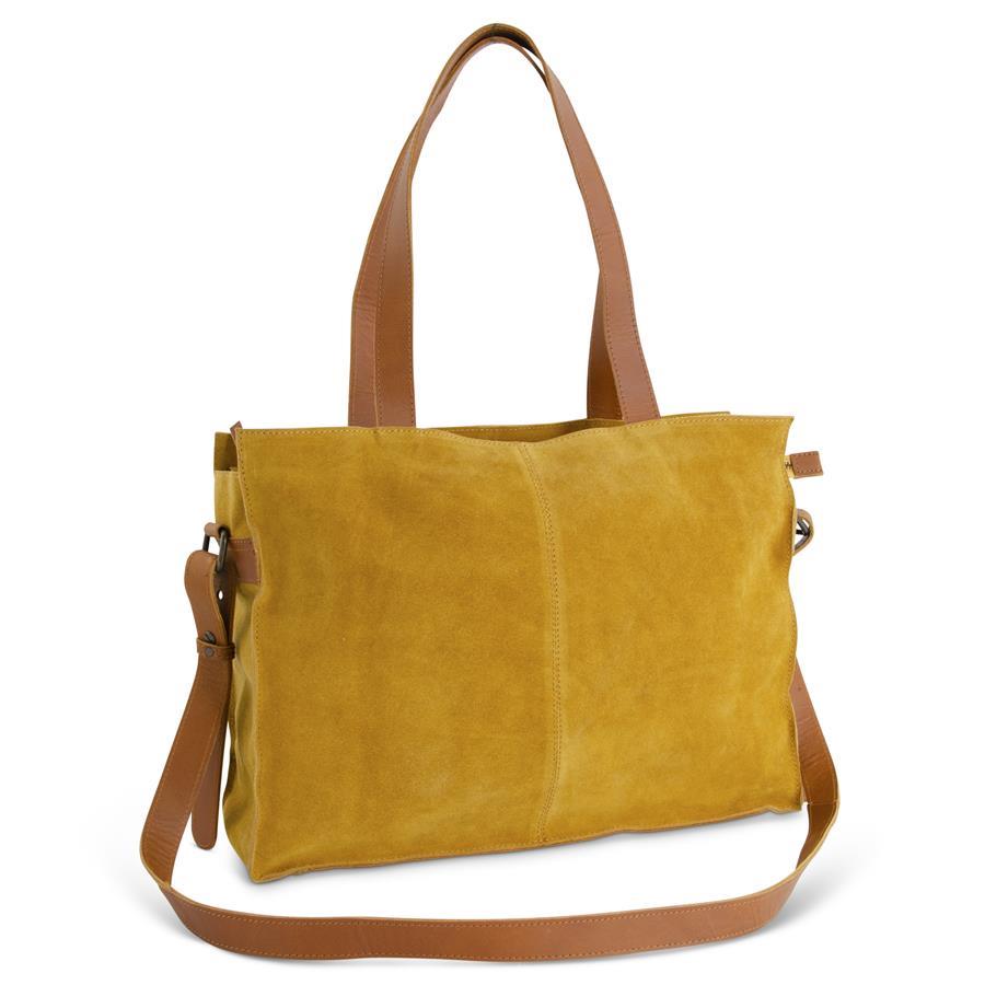 15 Inch Mustard Suede Tote w/Belt Strap