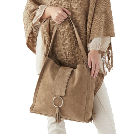 TAUPE SUEDE TOTE W/CIRCLE