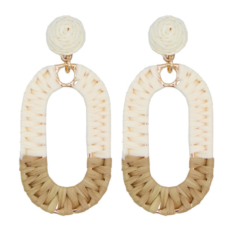 RAFFIA WRAPPED TWO TONE OVAL HOOP EARRINGS